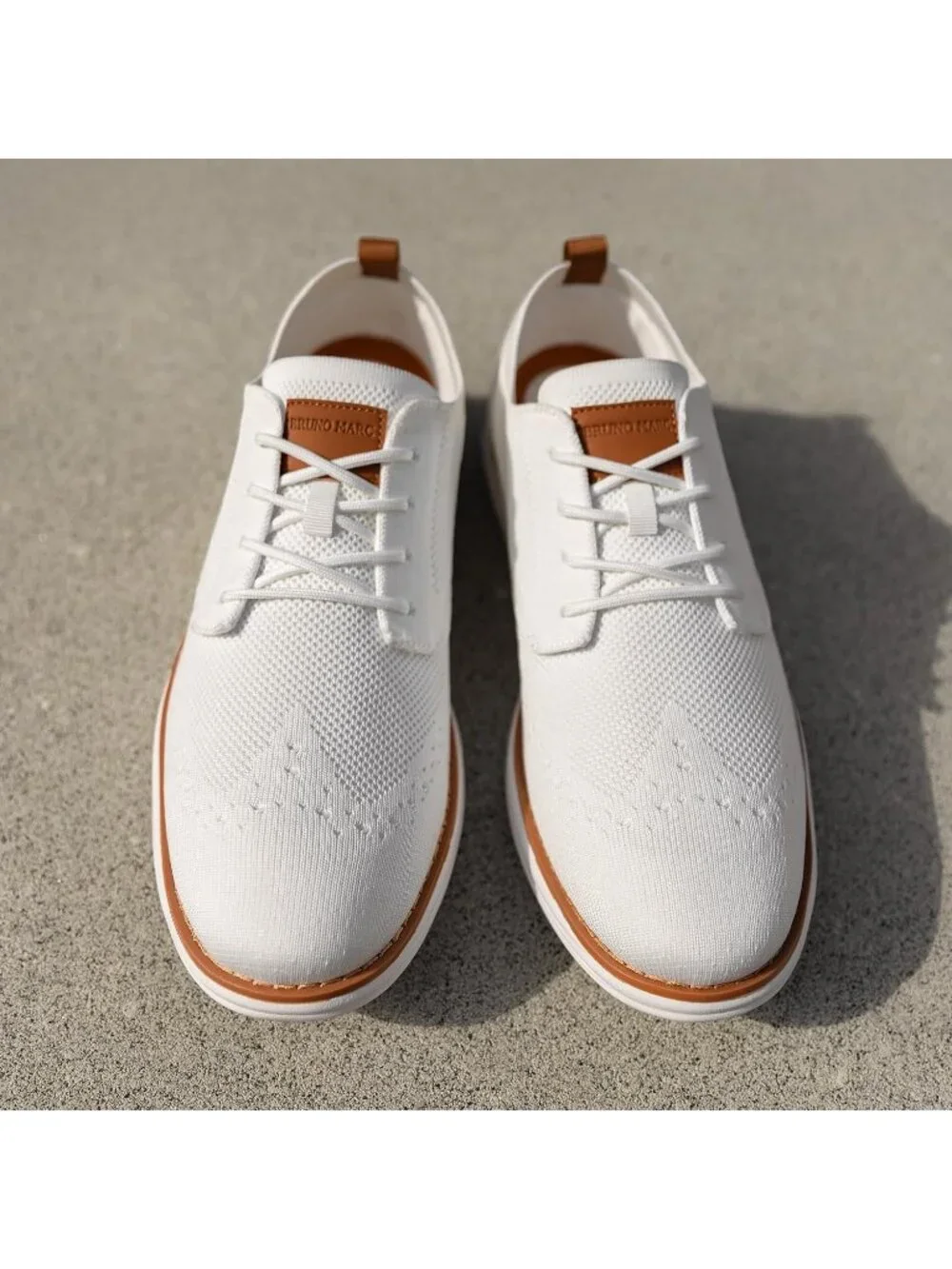 Men's White Knit Mesh Dress Sneakers Lace Up Casual Walking Oxford Shoes - Picture 3 of 6
